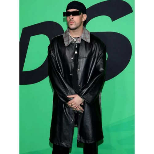 Spotify Awards Bad Bunny Black Leather Coat